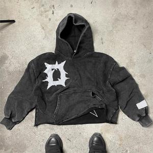 Custom Vintage Embroidery Acid Wash <b>Full</b> <b>Zip</b> up Mens 100% Soft Combed Cotton Denim Heavyweight 3d Patches Distressed <b>Hoodie</b> - Product Image 1