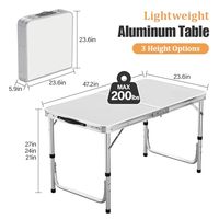 Table pliante blanche de 4 pieds, réglable en hauteur, pliable et portable pour pique-nique intérieur et extérieur, fête et camping