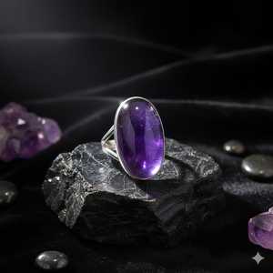 แหวนเงินแท้ 925 คุณภาพสูงสำหรับผู้หญิง ประดับด้วยหินออบซิเดียนสีดำและอเมทิสต์ธรรมชาติ - Product Image 6
