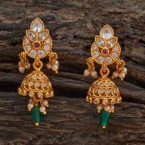 Vintage Silver Temple <b>Earrings</b> Gold Plated White Gold Drop and <b>Stud</b> Floral Pattern for Wedding - Product Image 1
