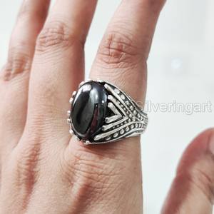 Bague pour homme en argent sterling 925 avec pierre précieuse onyx noir naturel, pierre de naissance de décembre, toutes tailles, bijoux arabes fins, vente en gros - Product Image 1