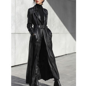 เสื้อโค้ทหนังยาวมีกระดุมทรงถุงสำหรับผู้หญิงเสื้อโค้ทตัวยาวมีกระเป๋าหน้าอกสำหรับผู้หญิงสำหรับฤดูหนาว - Product Image 4