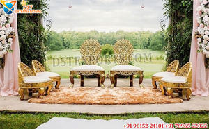 Traditional Wedding Mandap Furniture Set White and Gold High-Back Bridal Stage Chairs Punjabi Wedding Stage Maharaja Chairs UK - Product Image 3