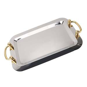 Plateau en métal de haute qualité avec poignée dorée, design unique, plateau de table basse pour mariage et table à manger, plateau de service pour aliments - Product Image 2