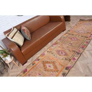 Alfombra Turca Vintage de 2.8x13.8 pies, Alfombra de Pasillo, Alfombra Oriental de Lana Marrón Naranja - Product Image 3