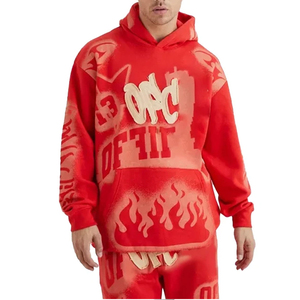 Sudadera con capucha y pantalones acampanados lavados Vintage de algodón pesado personalizado, chándal OEM con lavado ácido para hombres - Product Image 3