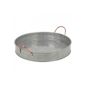 Oval Shape Galvanized Metal Serving <b>Tray</b> with Handle for Home and Hotel Tabletop Food and <b>Drinks</b> Serving <b>Trays</b> - Product Image 2