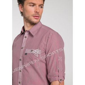 เสื้อคอตตอน100% ของผู้ชายสไตล์ดั้งเดิมเสื้อเชิ้ตแขนยาวติดกระดุมกระเป๋าหน้าอกปิดคอ-สำหรับสวมใส่ในฤดูร้อน - Product Image 3