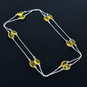 Élégant collier en forme de goutte de quartz jaune de 30 pouces ensemble de lunette en argent 925 longue chaîne bijoux de pierres précieuses faits à la main fiançailles chrétiennes - Product Image 2