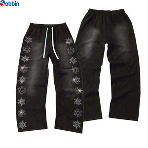 Pantalones de Moda Casual para Hombre, Pantalones Deportivos Personalizados con Pedrería, Pantalones de Chándal Holgados de Algodón de Corte Ancho - Product Image 4