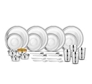 Juego de Vajilla de Acero Inoxidable de 24 Piezas con Diseño de Plantas, Incluye Cubiertos, Platos y Cuchillos de Servir, Estilo Ins, Gran Venta - Product Image 1