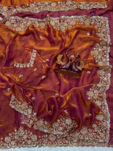 Sari en soie satinée verte de style royal, ethnique indien, dernier modèle, traditionnel, exclusif, avec un chemisier fantaisie, tenue de mariée élégante pour femmes - Product Image 6