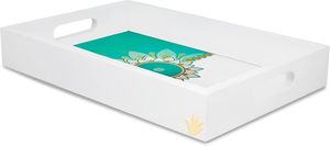 Plateau de service rectangulaire en marbre blanc et bois MDF fabriqué à la main plateau décoratif peint à la main pour le service de thé et de café par HF CRAFTS - Product Image 3