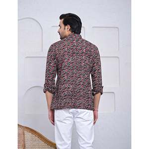 Kurta décontracté imprimé 100% coton pour hommes, chemise décontractée à motif floral pour hommes avec manches longues, tissu popeline respirant - Product Image 5