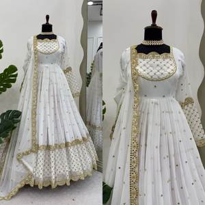 Vestido blanco de Bollywood Anarkali para mujer, diseñador indio, ropa nupcial y de fiesta, vestido largo, Ropa Étnica de boda bordada pesada - Product Image 4