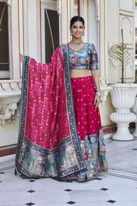 PRASANG 02 Jecard Viscose <b>Red</b> Lehenga Choli Silk <b>Material</b> for Wholesalers - Product Image 4