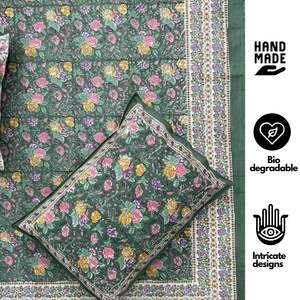 Ropa de cama con estampado de rosas vintage floral, venta al por mayor, sábanas de algodón estampadas a mano, tamaño Super King, diseño Jaipur, OEM disponible - Product Image 5