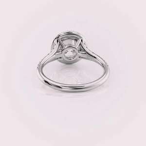 IGI Certified Round Cut Lab Grown Diamond Halo Engagement & Wedding Ring with Pave Diamond Band in <b>Solid</b> 925 Sterling <b>Silver</b> - Product Image 5