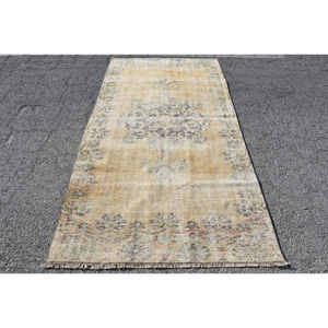 4.2x8.3 ft Rug, Turkish Vintage Area Rug, <b>Yellow</b> <b>Wool</b> Rug - Product Image 1