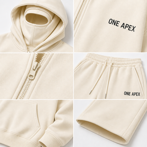 Ensemble de survêtement personnalisé ivoire avec cagoule à double capuche, sweat à capuche zippé oversize et pantalon large, style streetwear, OEM ODM, marque privée, taille XL - Product Image 5