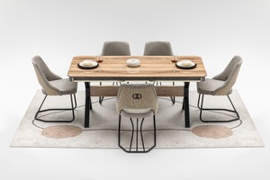 Ensemble de salle à manger moderne convertible en acier inoxydable 1 table 6 chaises pour appartement hôtel villa - Product Image 2