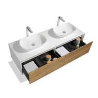 Meuble mural double vasque de luxe 63 pouces avec système de tiroir breveté en U, dessus en MDF laqué pour projet de villa et décoration intérieure