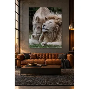 Impression sur toile de la famille de lions blancs avec un jeune lion - Product Image 2
