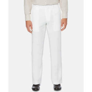 Pantalones de Lino Texturizado con Frente Plano 100% Algodón para Hombre Cubavera, Blancos, Talla 44X30, Corte Recto, Antiarrugas, con Cierre de Cremallera - Product Image 1