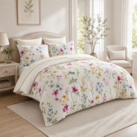 Parure de lit de luxe 3 pièces en coton lavé 200TC à motif floral botanique, tailles Twin 68"x90" / King 104"x90" / Queen 90"x90", idéale pour hôtels et hôpitaux