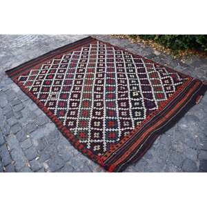 Tradicional rojo blanco 5,6 X 11.1ft lana alfombra de área grande diseño de retazos alfombra turca para adolescentes látex para pasillo dormitorio - Product Image 3