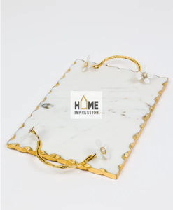 ถาดเสิร์ฟสำหรับตกแต่งทำจากขอบหินอ่อนทองถาดออกแบบโค้งสำหรับโรงแรม - Product Image 4
