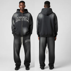 Último fabricante de chándal con cremallera y logotipo personalizado, chándal acampanado de alta calidad, chándal personalizado para hombre, 100% algodón lavado con ácido - Product Image 4