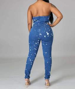 Pantalones cortos de mezclilla sueltos de cintura alta sin mangas de verano para mujer, conjunto de dos piezas, trajes de mezclilla informales de 2 piezas para mujer a la venta a bajo precio - Product Image 5