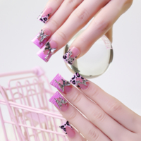 AIERFEI RTS Faux ongles en forme de canard strass étincelants 24pcs French Swirl Nail Tips Collection de faux ongles imprimés léopard