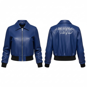 Chaqueta de Motociclista Impermeable de Cuero Genuino Azul para Chicas, Personalizable, Rellena de Algodón, Estilo Casual, Ropa Exterior Femenina - Product Image 1