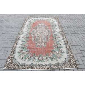 Alfombra turca Vintage de 5,3x9 pies, diseño de retales de lana rojo y Beige, área grande, pasillo rectangular para sala de estar, dormitorio, látex nuevo - Product Image 1