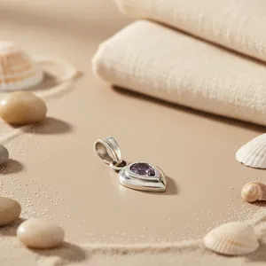 Pendentif goutte d'eau en argent 925 avec améthyste, serti clos, minimaliste, solitaire, charme de luxe, cadeau unisexe, bijou à porter au quotidien - Product Image 1
