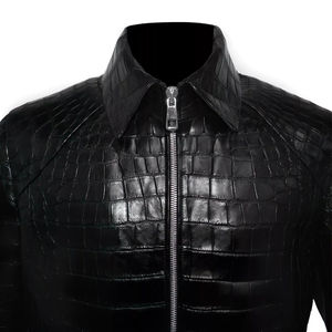 Veste en cuir de python noir de luxe pour homme, col chemise, fermeture éclair intégrale, effet crocodile, manteau de mode pour homme - Product Image 4