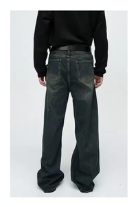 2025 dernière conception hommes taille haute en détresse Denim pantalon Logo personnalisé enduit 100% coton grande taille Baggy taille moyenne droite - Product Image 5