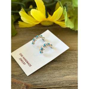 Fine Turquoise <b>Sterling</b> <b>Silver</b> Post <b>Heart</b> Hoop <b>Earrings</b> - Product Image 3