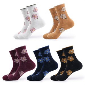 Calcetines de Algodón para Mujer, Tejidos, Transpirables, Casuales, con Estampado Floral, Diseño Floral Grande para Uso Diario - Product Image 1