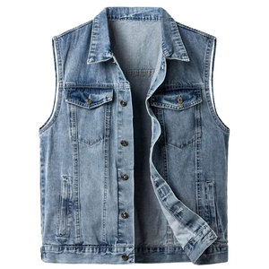 Gilet en jean élégant pour hommes, prix de gros, tendance, respirant, couleur unie, vêtements de rue, gilet en jean pour hommes - Product Image 1