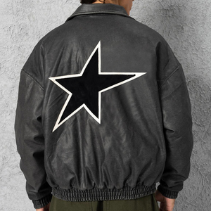 Chaqueta con cremallera de carreras vintage de diseño personalizado Chenille bordado PU Vintage motocicleta chaquetas de cuero para servicio OEM - Product Image 5