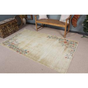 Tapis turc, tapis vintage de 4,3 x 7,5 pieds, tapis en laine marocaine blanc et rouge - Product Image 1