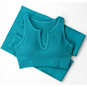 Nueva llegada atlética de alta elasticidad ropa de fitness sin costuras Yoga gimnasio conjunto ajustado medias de dos piezas mujeres Yoga conjuntos para niñas - Product Image 1