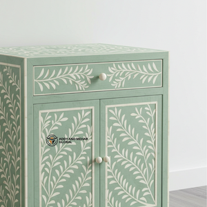 Mueble de Dormitorio Moderno Ecológico Hecho a Mano con Incrustaciones de Hueso Verde, Mesita de Noche con Diseño Floral de Vid, Gabinete con Cajones para Sala de Estar - Product Image 5