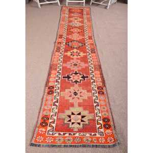 พรมเฮอร์กีตุรกี ขนาด 2.6x12.1 ฟุต (79x370 ซม.) ลายต้นไม้สีส้ม สไตล์วินเทจ - Product Image 1