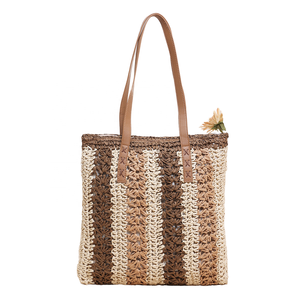 กระเป๋าเชือกกระดาษฟาง สไตล์แฟชั่น กระเป๋าสะพายไหล่สานมือสำหรับผู้หญิง กระเป๋าชายหาดฤดูร้อนแบบธรรมชาติ ขายส่ง OEM - Product Image 1