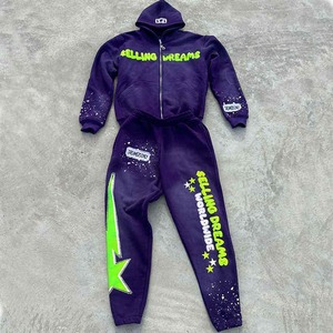 Conjunto Deportivo de Invierno para Mujer, Estilo Streetwear, Lavado Ácido, Personalizado, con Sudadera con Cremallera Completa y Pantalones Deportivos, 100% Algodón Transpirable - Product Image 1