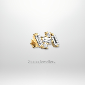 Premium Baguette Cluster Diamant Boucles D'oreilles 14K Plaqué Or Diamants Naturels Lobe Piercing Bijoux GIA Certifié Femmes - Product Image 2